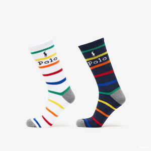 Polo Ralph Lauren Stripes Crew Sock 2 Pairs White/ Navy