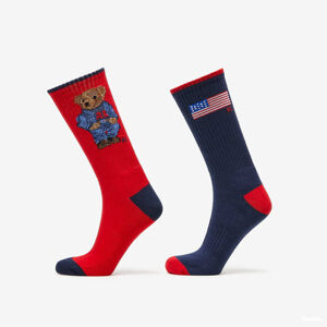 Polo Ralph Lauren USA Bear Socks 2 Pairs Red/ Navy