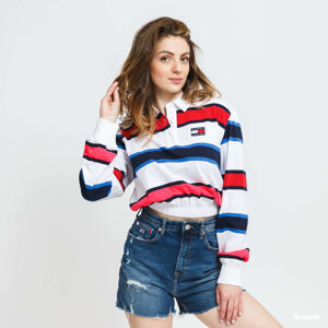 TOMMY JEANS W Striped Rugby Polo LS White/ Navy/ Red