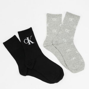 Ponožky CALVIN KLEIN JEANS Womens 2Pack Allover Monogram Socks čierne / melange šedé