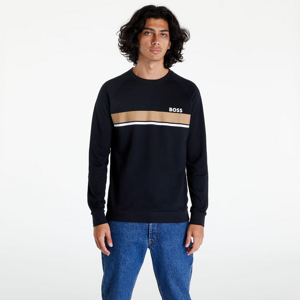 ´Pánske pyžamo Hugo Boss Cotton-Terry Loungewear Sweatshirt with Logo and Stripes black/ relaxed