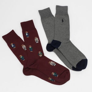 Ponožky Polo Ralph Lauren 2Pack Bear Quad Crew vínové / melange tmavošedé / navy