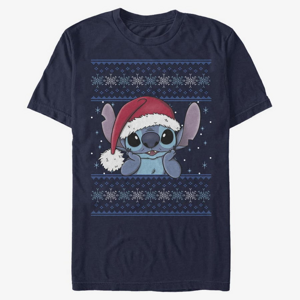 Queens Disney Lilo & Stitch - Holiday Stitch Wearing Santa Hat Unisex T-Shirt Navy Blue