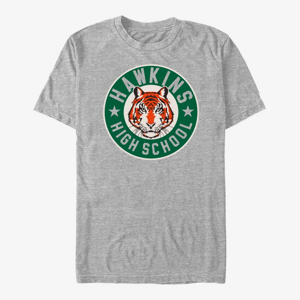 Queens Netflix Stranger Things - Hawkins High Tiger Emblem Unisex T-Shirt Heather Grey
