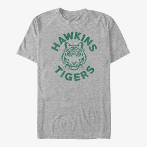 Queens Netflix Stranger Things - Hawkins Tigers Green Men's T-Shirt Heather Grey