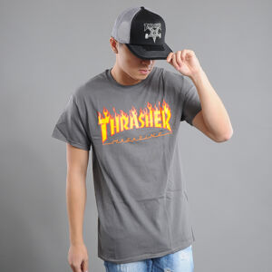 Tričko s krátkym rukávom Thrasher Flame Logo tmavošedé