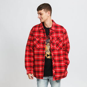 Jesenná bunda Urban Classics Plaid Quilted Shirt Jacket červená / čierna / krémová
