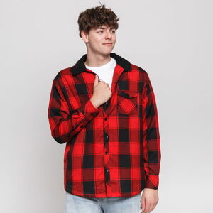 Jesenná bunda Urban Classics Sherpa Lined Shirt Jacket červená / čierna