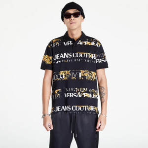 Tričko s krátkym rukávom Versace Jeans Couture R Print Stripes Logo B Polo T-Shirt Black/ Gold